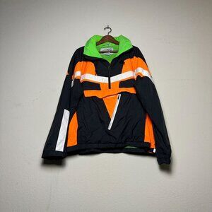 VTG Profile Coat Ski Jacket Men XL Black Orange Winter Retro Zip 90s Outerwear